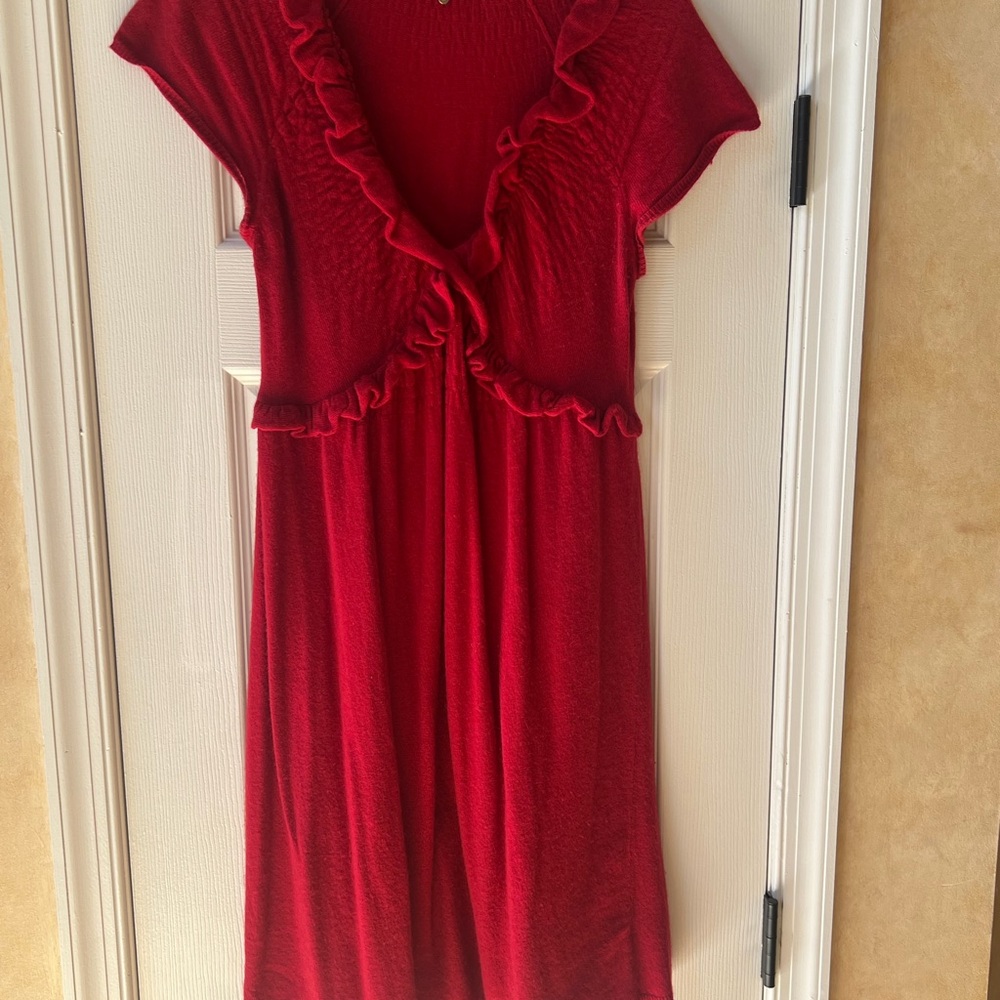 Knitted & Knotted Anthropologie  Red Sweater Dress Medium